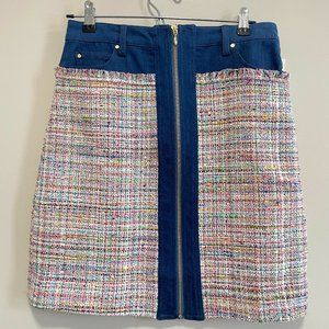 Etcetera Tweed and Denim Skirt, Multicolor, Size 2